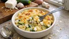Gratin de pâtes aux courgettes et chèvre frais : crémeux, doré et très simple