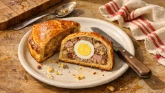 Pâté de Pâques en croûte : veau, saucisse, foie gras et œufs durs bien centrés