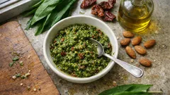 Pesto d’ail des ours et tomates séchées : prêt en 10 minutes, parfait en bocal