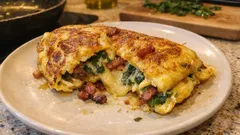 Omelette à l’ail des ours, lardons et emmental : simple, moelleuse et bien parfumée