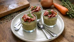 Verrines de lentilles au magret fumé : une mousse onctueuse à préparer à l’avance