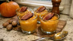 Verrines potiron–magret fumé : une entrée chic avec des chips croustillantes