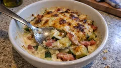 Gratin de courgettes aux lardons : fondant, doré, et tout simple à préparer au four